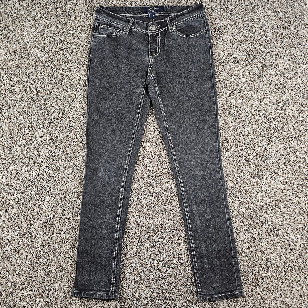 Earl Jeans Juniors Sz 9 Gray Wash Skinny Jeans Flap Pockets Thick Stitch